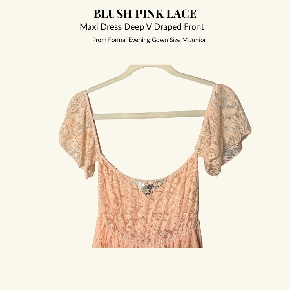Romantic Blush Lace Maxi Prom Dress Fairycore Spring Vintage Formal - Picture 3 of 3